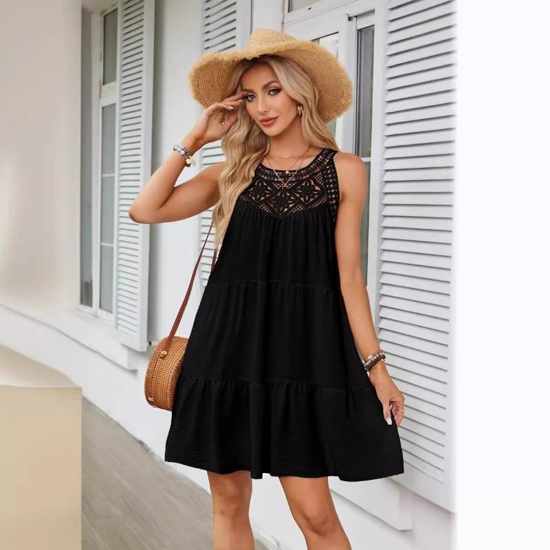 A-Linien-Kleid mit hohler Spitze und Patchwork zum Umhängen