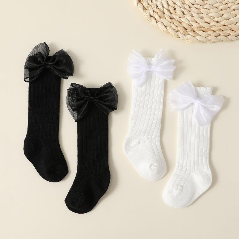 4pairs/set New Autumn Baby Girls Socks 0-2Y Infant Bow Solid Color Mid-tube Socks Baby Accessories