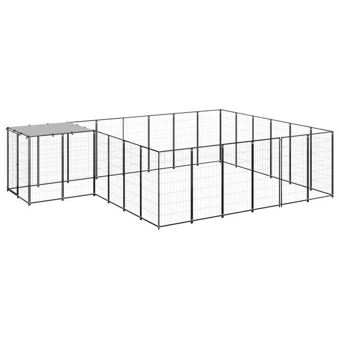 VidaXL Chenil Noir 12,1 m² Acier Enclos pour Chiots Cage Chiens Extérieur 3082213
