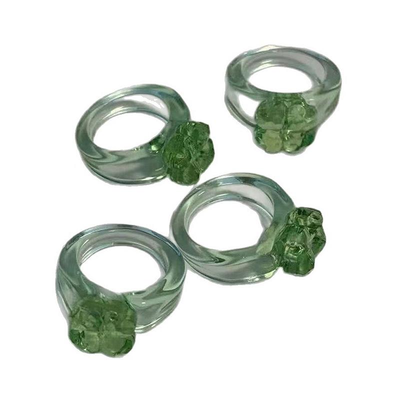 

Прозрачное милое кольцо с четырехлистным клевером светло-зеленого цвета для женщин, мужчин, влюбленных, винтажная бижутерия OneSize
