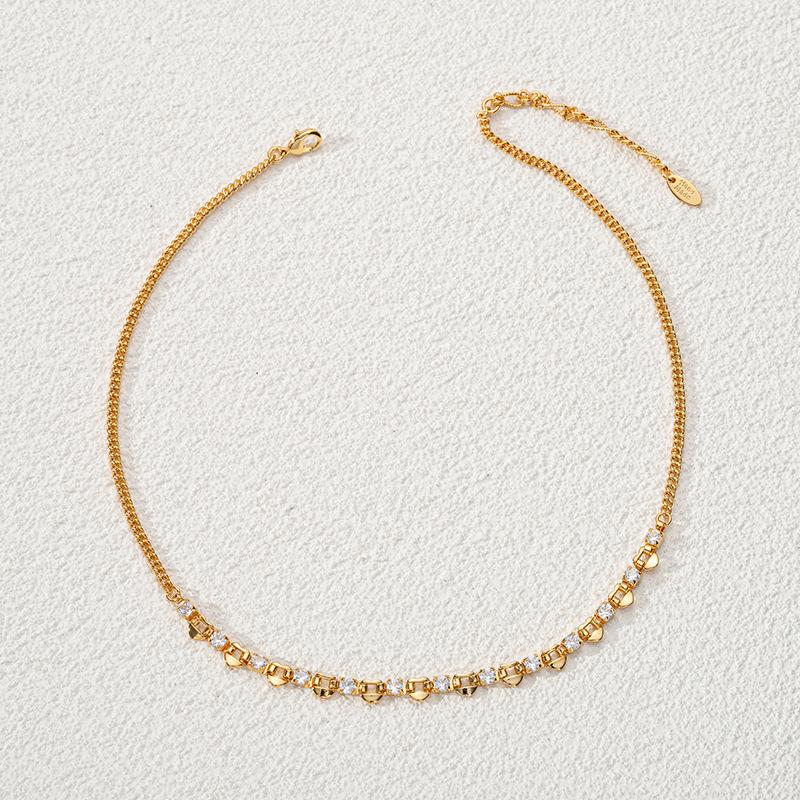 GEMCHIC Women s Gold Plated Cubic Zirconia Necklace, Sparkling Geometric Heart Chain Choker for Party and Daily Wear