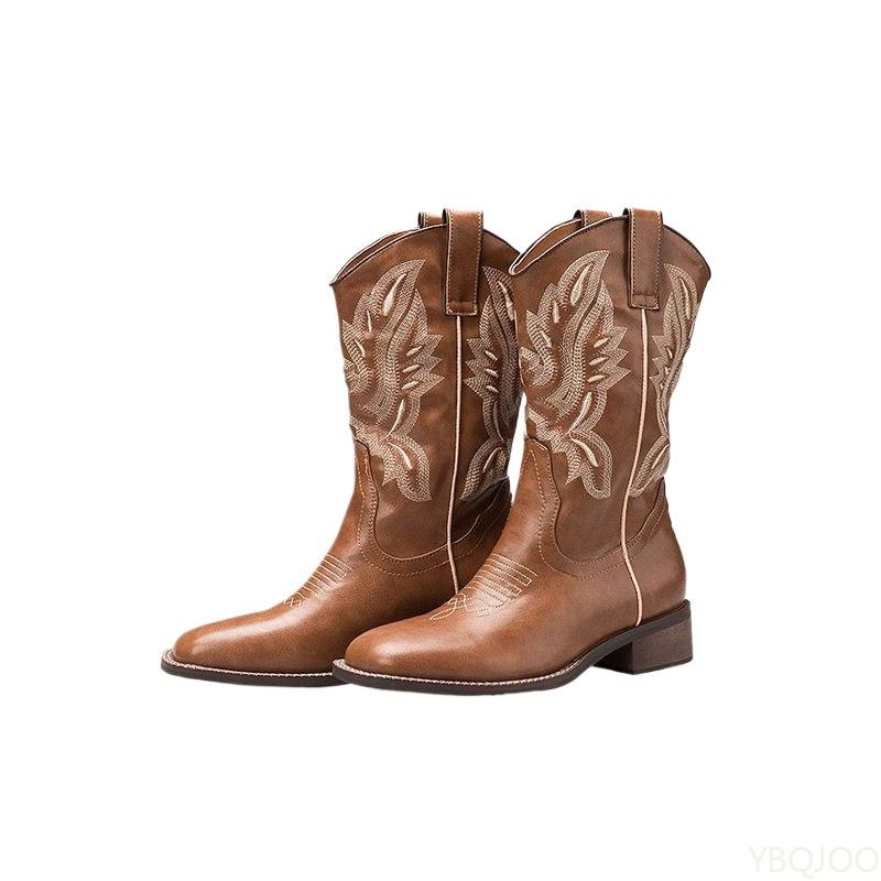 Модные универсальные ботинки на толстом каблуке, вышивка V-образного выреза, винтажная межподошва, квадратный носок, модные простые удобные женские туфли