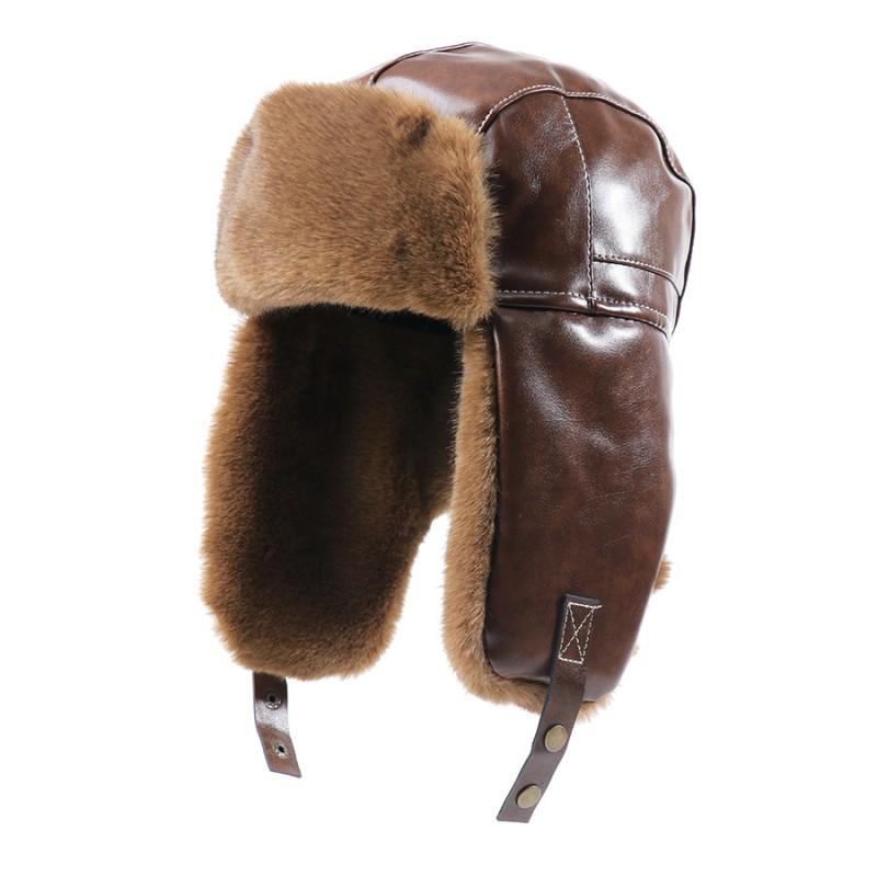 Unisex Winter PU-Leder Warmer Hut mit Fleece-Futter Winddichte Ohrenschützer Outdoor-Radkappe