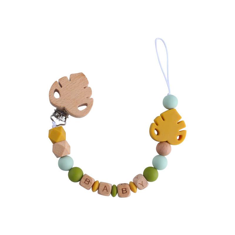 DIY Baby Personalized Name Leaf Pacifier Clips Holder Chain Teething Toys Gifts Wooden Ring Anti-drop Chains Babies