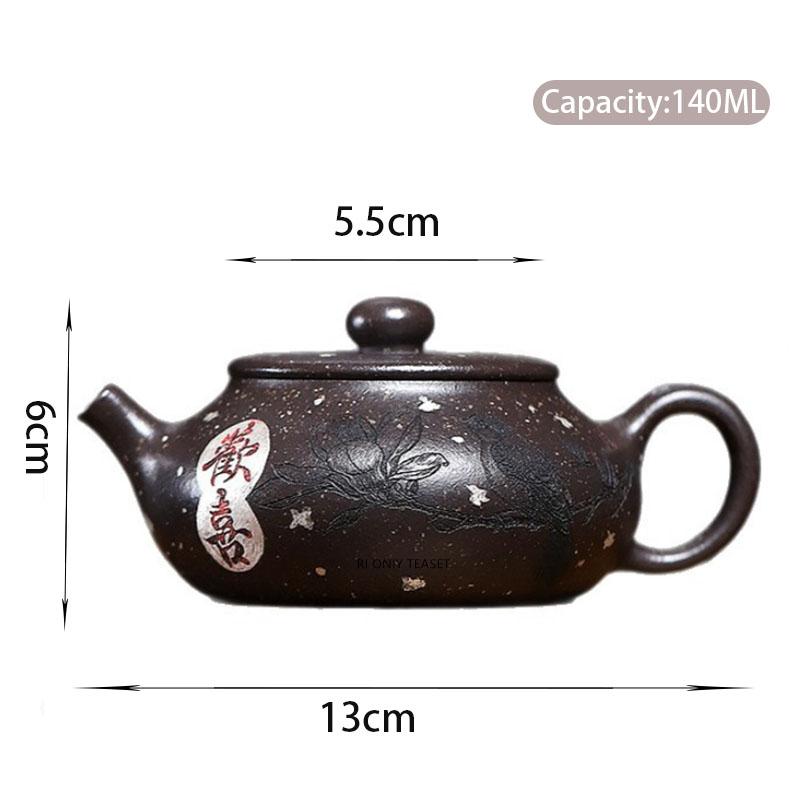 

140ml Chinese Yixing Purple Clay Teapot Famous Handmade Flower and Bird Tea Pot Kettle Raw Ore Zisha Teaware Tea Ceremony Gifts