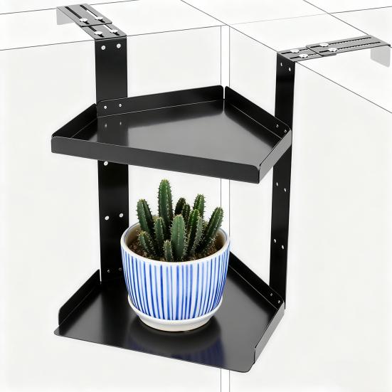 Kancalı Ayarlanabilir Yükseklikli 2 Katlı Metal Raflı Ofis Köşe Kitaplığı