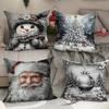 New Christmas Pillow Cover Santa Claus Cartoon Linen Print Home Holiday Decoration Pillow Cover