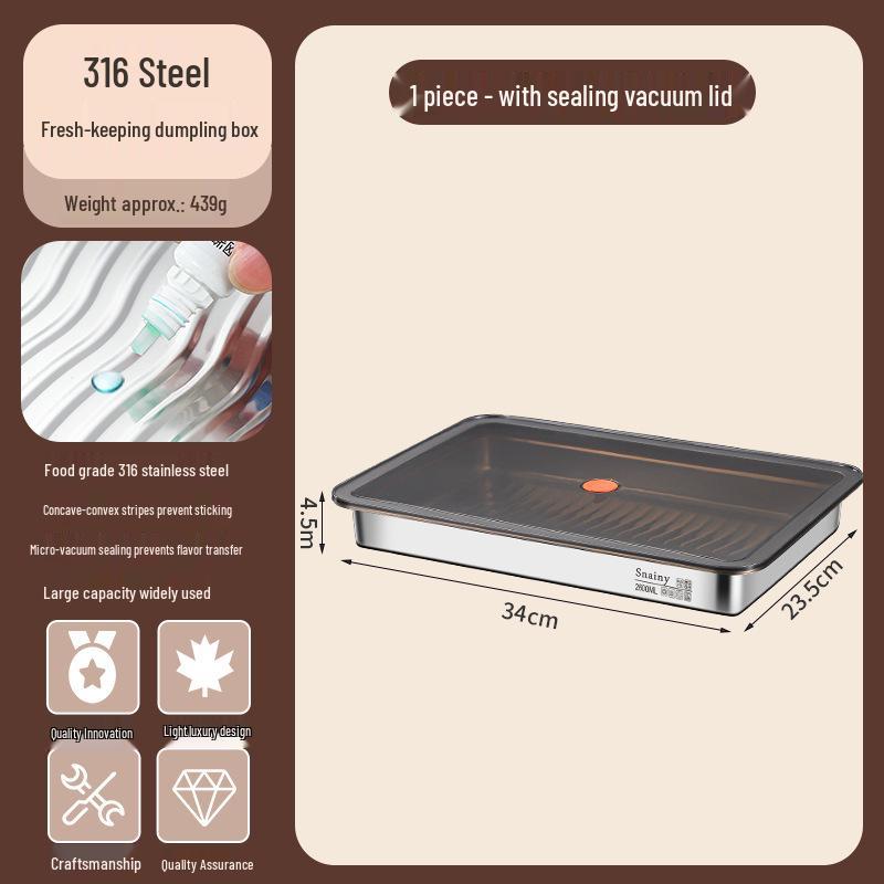 

Extra Thick 316 Stainless Steel Dumpling Storage Box with PP Sealing Lid - Food Grade Fresh-Keeping and Freezer Safe.