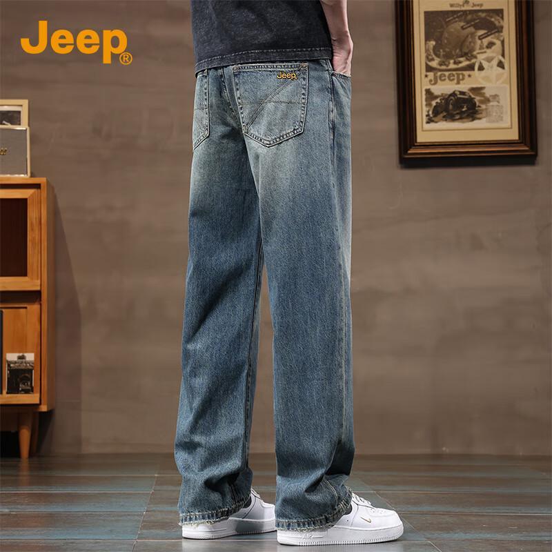 Jeep Men's American Retro Washed Loose Straight-Leg Jeans
