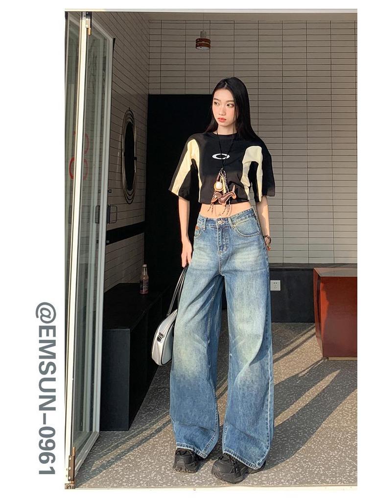 2025 Spring American Retro High Waist Wide Leg Jeans for Women - Spicy Girl
