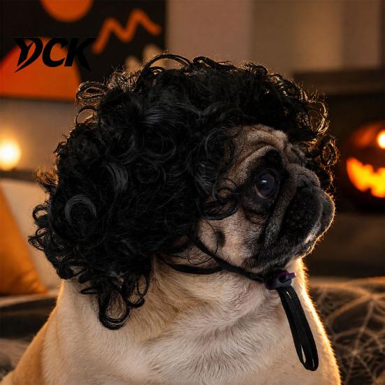 Funny Cat Cosplay Wig Pet Wig, Cute Bob Cut Afro Curly with Adjustable Accessories Elastic Band, Breathable for Dogs, Cats Halloween Party Headwear