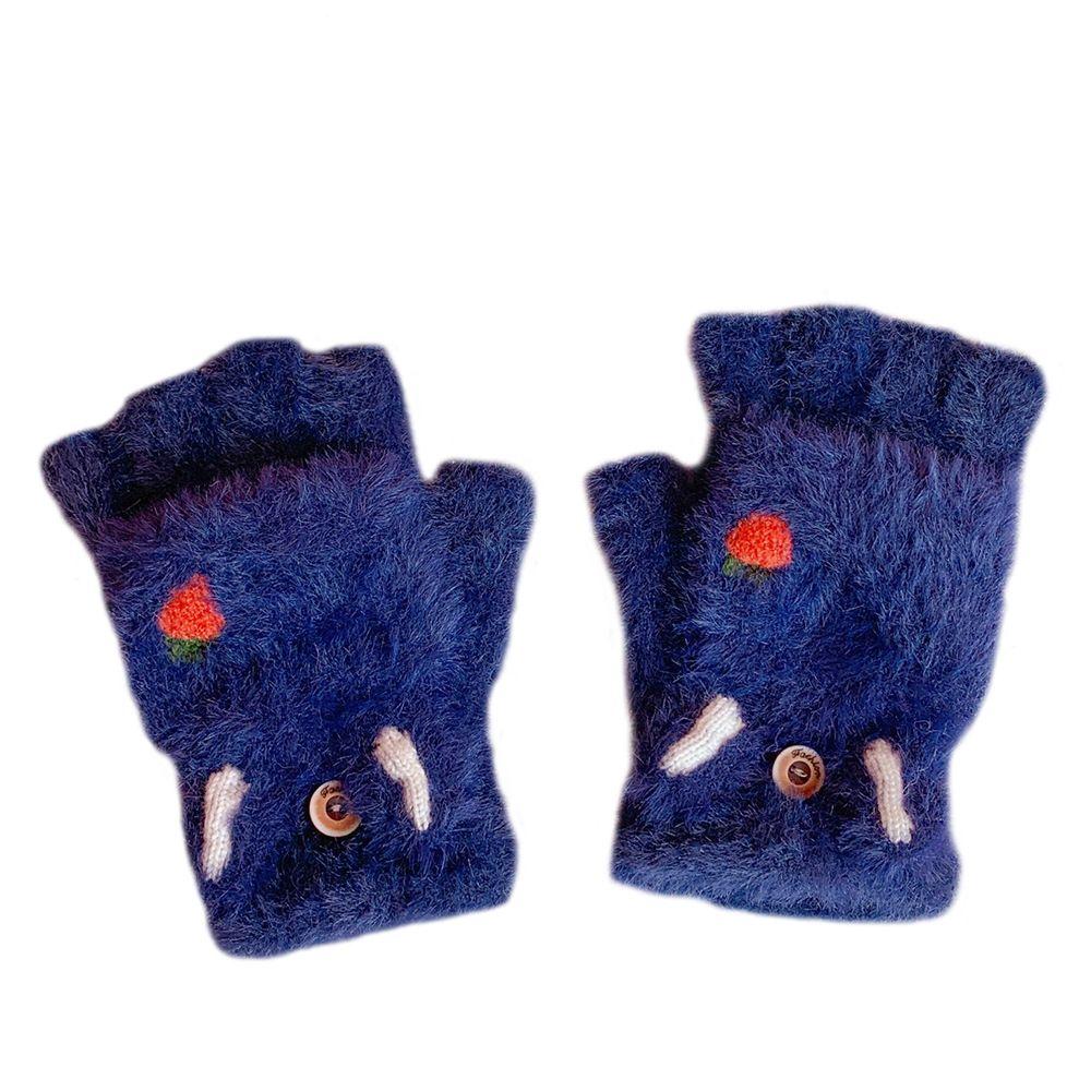 Cute Work For Girls Fingerless Plush Flip Korean Mittens Strawberry Half Finger Gloves Women Gloves