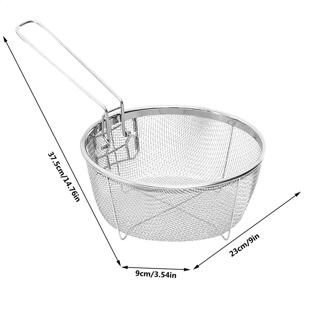 Stainless Steel Deep Fry Basket Round Wire Presentation With Detachable Handle Stainless Steel Drain Basket Fryer Skimmer