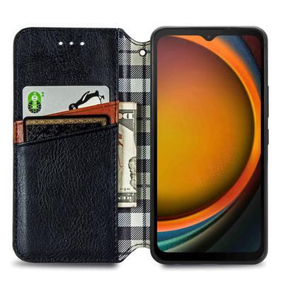 For Samsung Galaxy Xcover7 PU Leather Case Rhombus Imprint Wallet Stand Phone Cover
