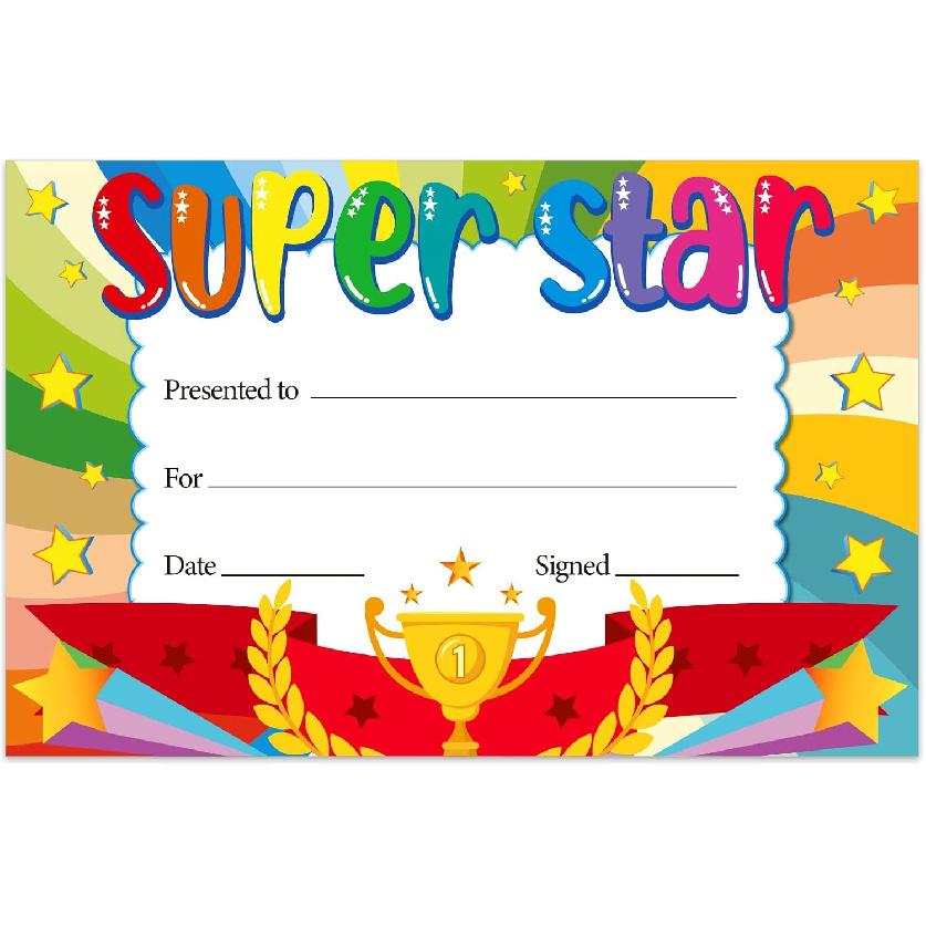 SICOHOME Recognition Rewards for Kids,30pcs Super Star Student Certificates,Student Awards Certificates,Incentives for Children,Preschool,Parents,End 1-yellow Green Blue