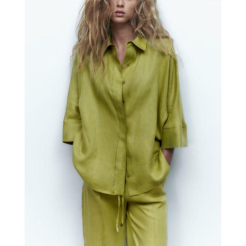 Summer New Polo Collar Stretch High Waist Pants Linen