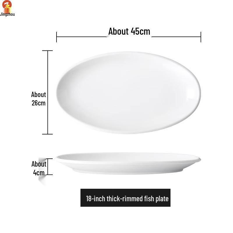 Jingzhou Pure White Ceramic Oval Fish Plates