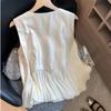 Women's 2026 Summer Ruffled Pearl Satin Sleeveless Top - French Chic, Age-Reducing Style