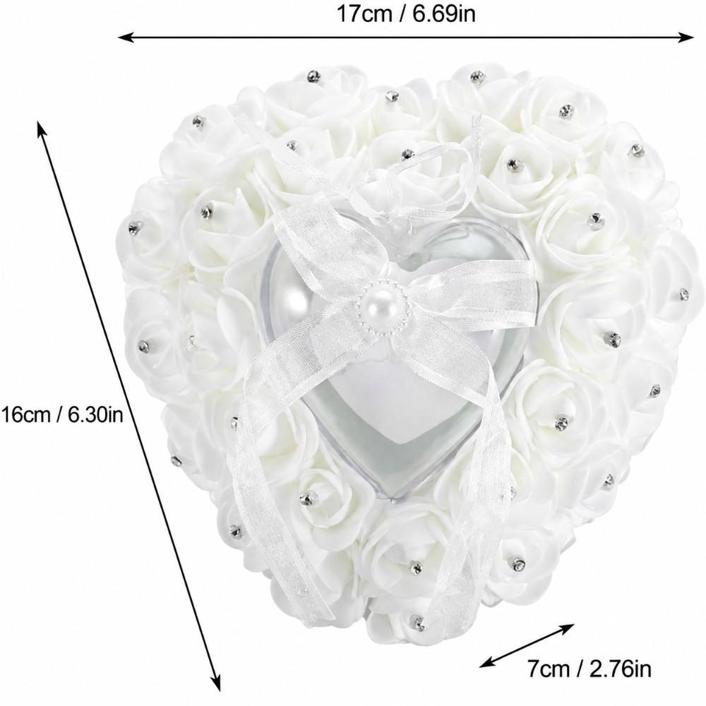 Rhinestone Decoration Wedding Ring Pillow Ribbon Pearl Heart Shaped Ring Box  For Bride