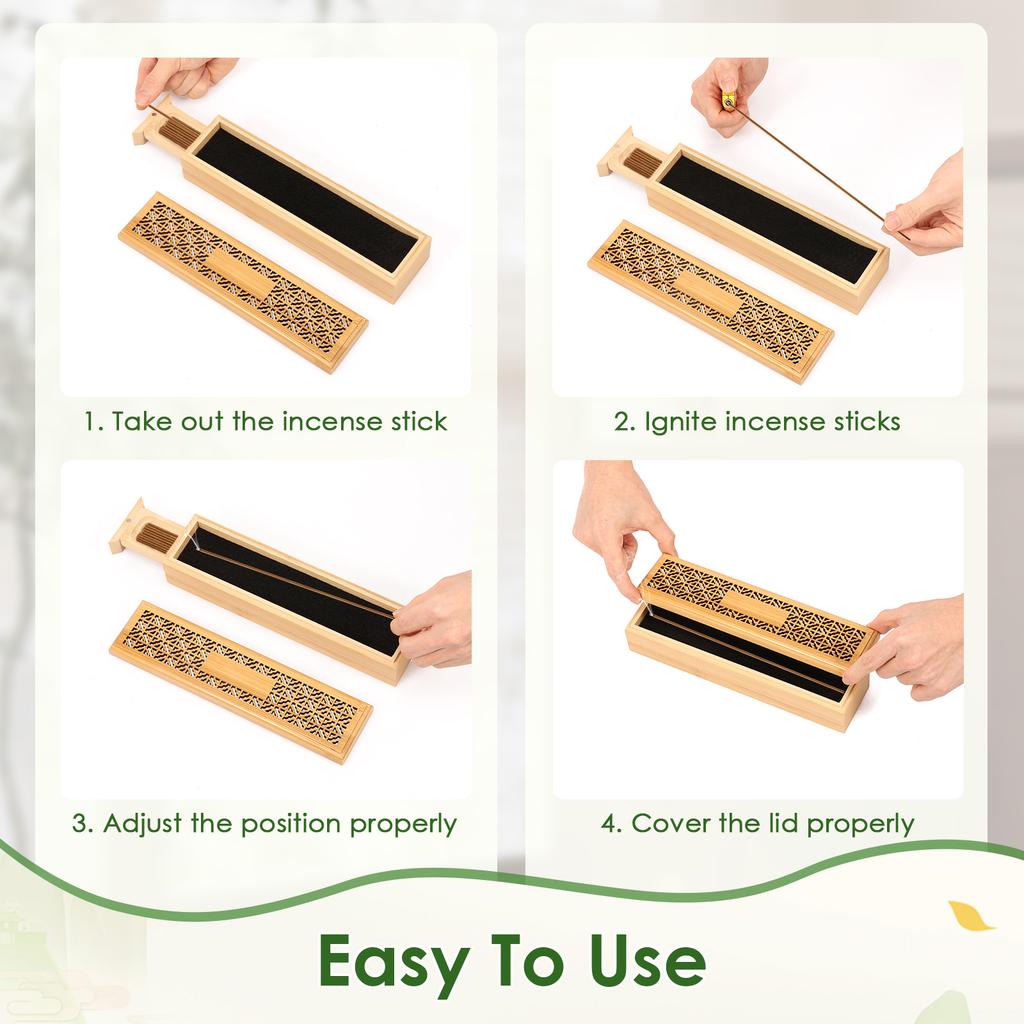2Pcs Bamboo Incense Holder Burner Coffin Incense Holder with Storage for Stick for Yoga Room/Bedroom/Study Room/Office