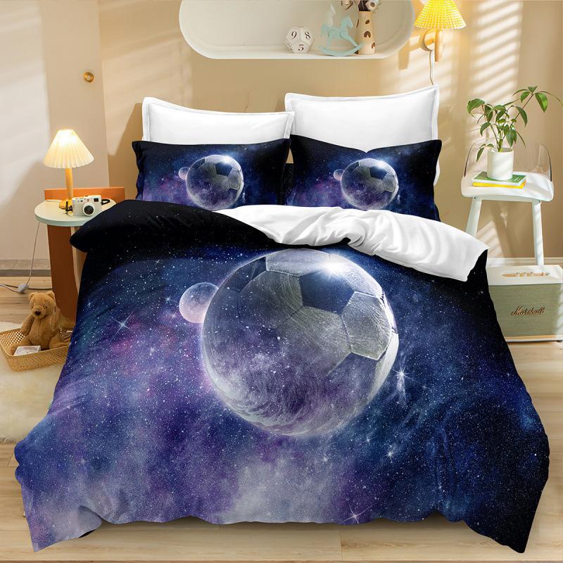 Football Three-Piece Bedding 3D Printing Sports Duvet Cover Bed Sheet Pillowcase Fixed
