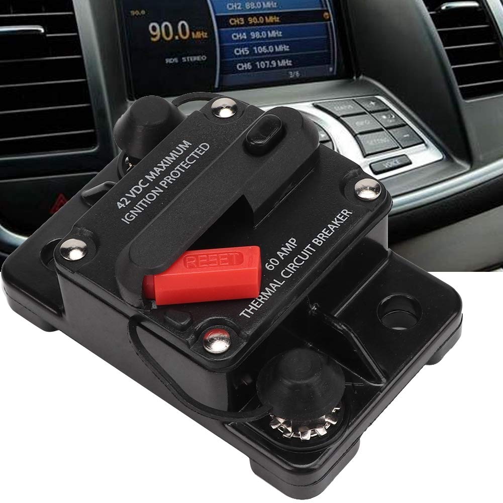 Qii Lu 30A/40A/60A Car Stereo Audio Resettable Inline Circuit Breaker Self Healing Fuse Metal (60A)