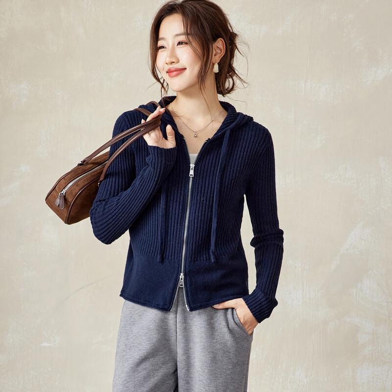 Srcr Women's 100% Wool Short Hooded Knit Cardigan
