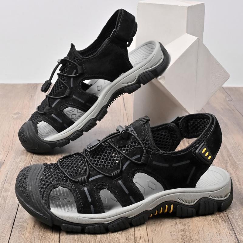 Fashion Non-Slip Leisure Walk Summer Flats Breathable Mens Sandals Genuine Leather Mens Casual Shoes Outdoor Men Beach Shoes Roman Shoes