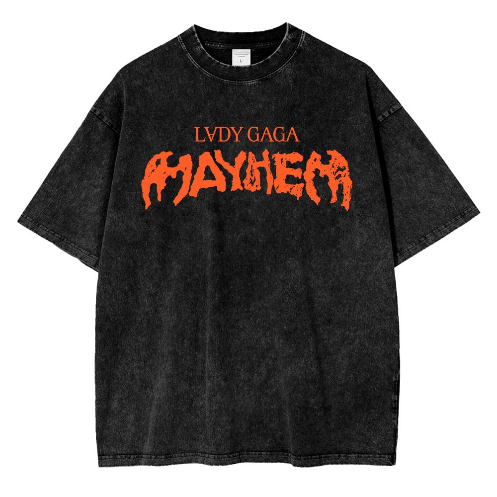 Vintage Prané Dámské Lady Gaga The Mayhem Ball Tour Tričko Módní Pánské/Dámské Estetické Vysoká Kvalita Kyselý Wash 100% Bavlna Trička