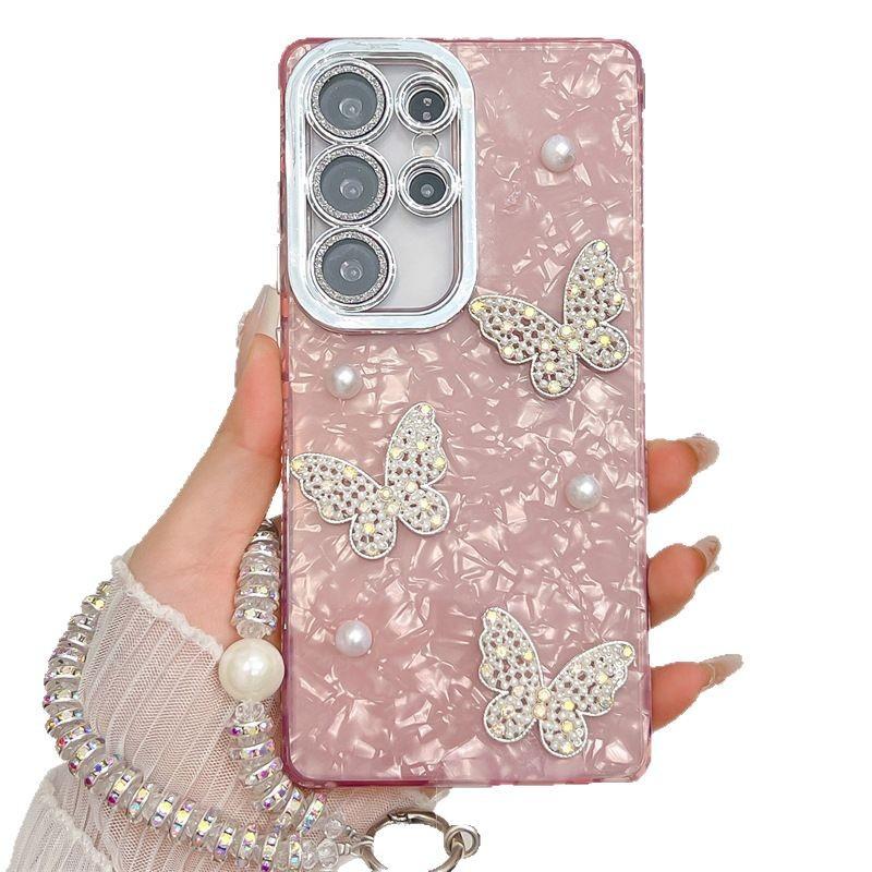 Fluture Tridimensional Perlă Galvanizare Imd Potrivit pentru Samsung S25 UltraA56 Husă Telefon Mobil cu Brățară Folie Obiectiv S24