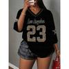 Printed V-neck Short Sleeved T-shirt, Summer Pattern T-shirt, Baseball Shirt, Plus Size Sports T-shirt