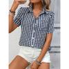 2026 Spring/Summer New Women's Loose Short-Sleeve Pocket Casual Plaid Shirt