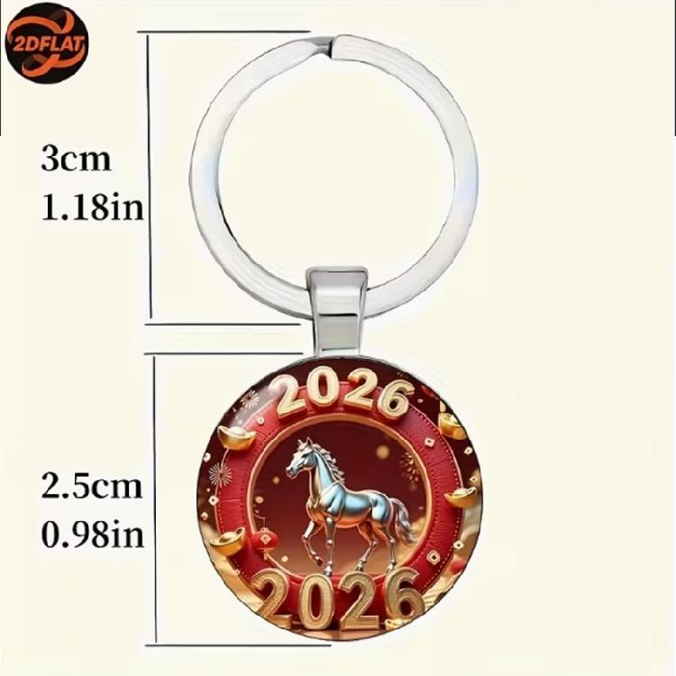 Stylish Round Key Holder Displaying Horse Year Theme Crafted from Sturdy Alloy Keychain Accessory for Gift Giving