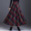 Invierno Nueva Moda Versátil Falda Media de Lana de Cintura Alta para Mujer Estampada Cuadros Patchwork Bolsillos Cálida Línea A Falda Grande con Vuelo