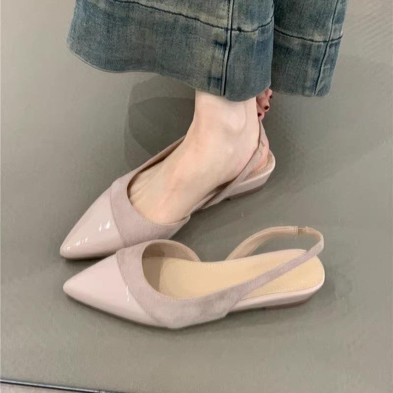 Gentle fairy wedge heels single shoes 2025 new French temperament elegant suede pointed head shallow mouth rear empty commuter shoes