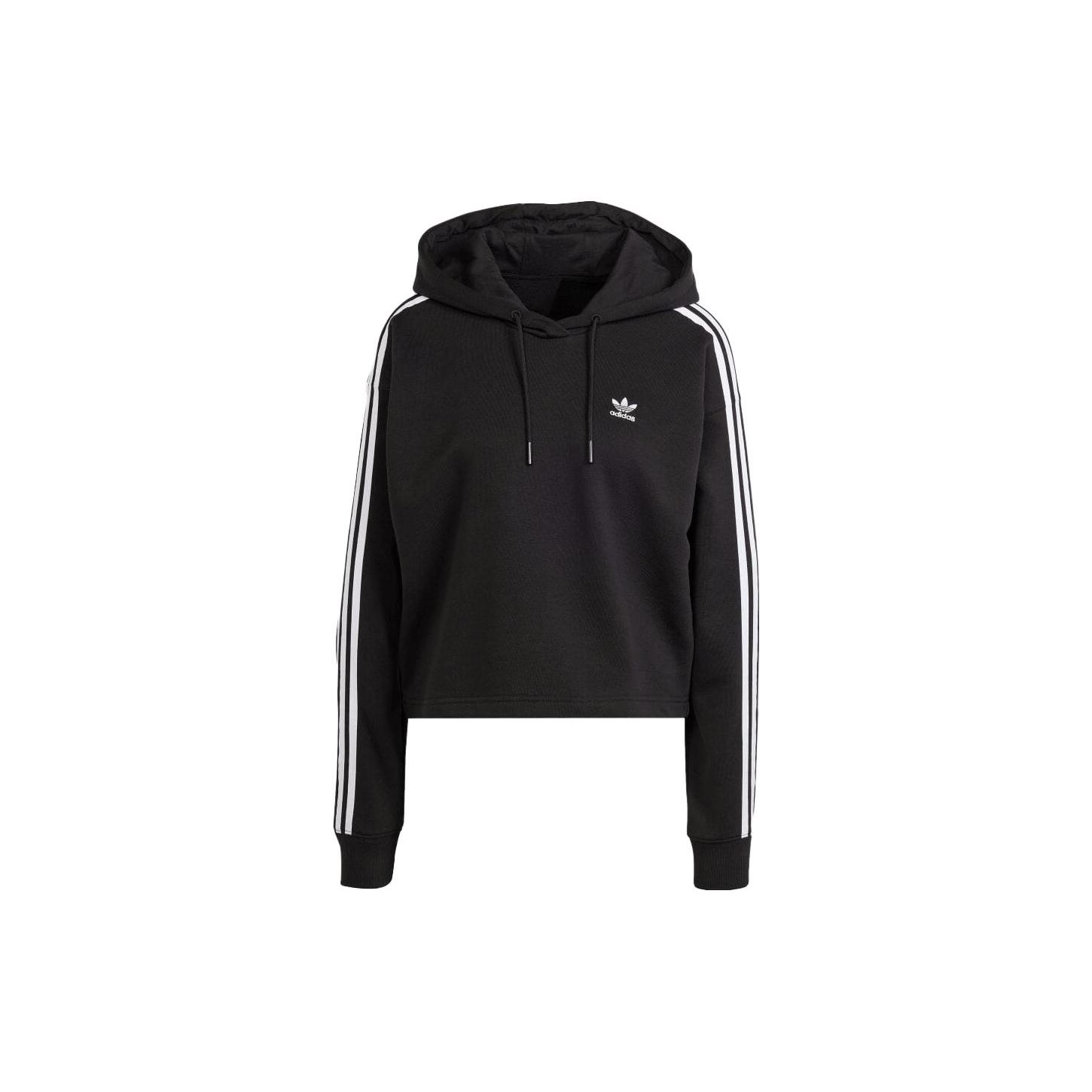 

Adidas Originals Adicolor Series Hooded Striped Fitted Cropped Long Sleeve Sweatshirt Women sweatshirt Black IU2424 S
