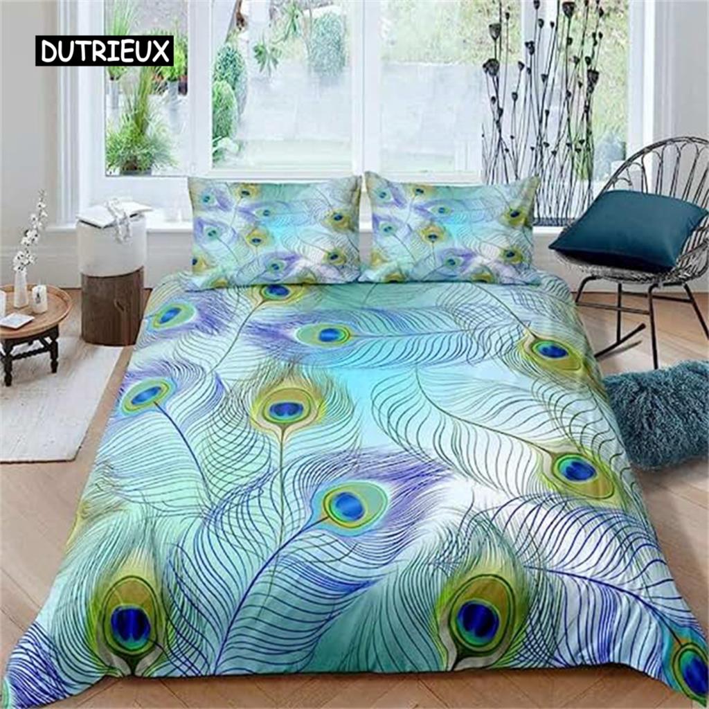 Luxusní Zlatý Povlak na Přikrývku Páv Povlak na Přikrývku Páv s Květinovou Ložní Soupravou pro Dospělé Dívky Zvířata Botanická Přehoz