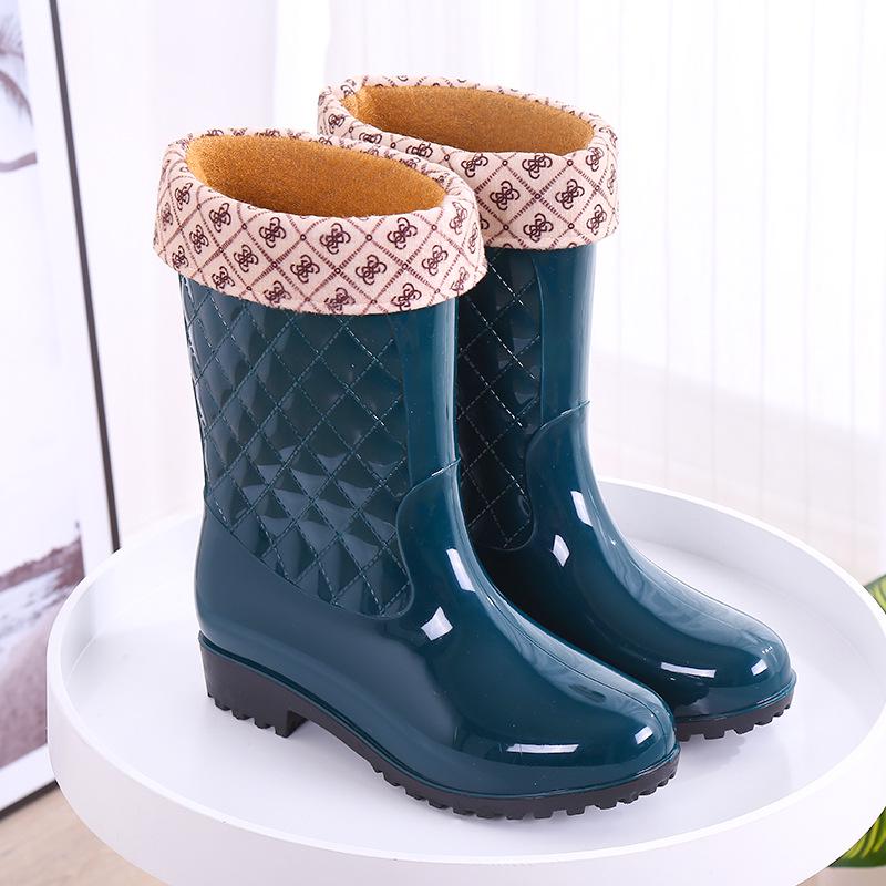 Damskie Kalosze do Połowy Łydki - Antypoślizgowe, Grubo Podeszwowe, Wodoodporne z Ciepłą Bawełnianą Podszewką na Jesień/Zimę