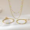 European and American 18k Gold Plated Dopamine Colored Natural Stone Bracelet Beaded Necklace Anklet Stainless Steel Jewelry Women