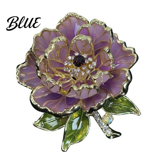 Sweater Brooch Pin Women Sparkling Rhinestones Enamel Peony Shape Lapel