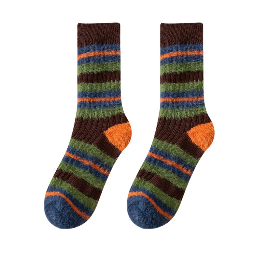 

1 пара женских носков осень-зима средней длины, противоскользящие, контрастного цвета, толстые, в полоску, высокоэластичные, впитывающие пот, повседневные носки для взрослых кофейный