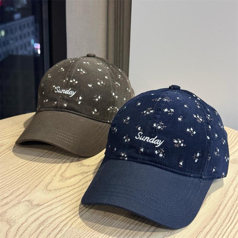 Outdoor Sweet and Cute Fresh Letter Embroidery Small Floral Baseball Cap Women's Big Head Circumference Show Face Small Sun Protection Cap