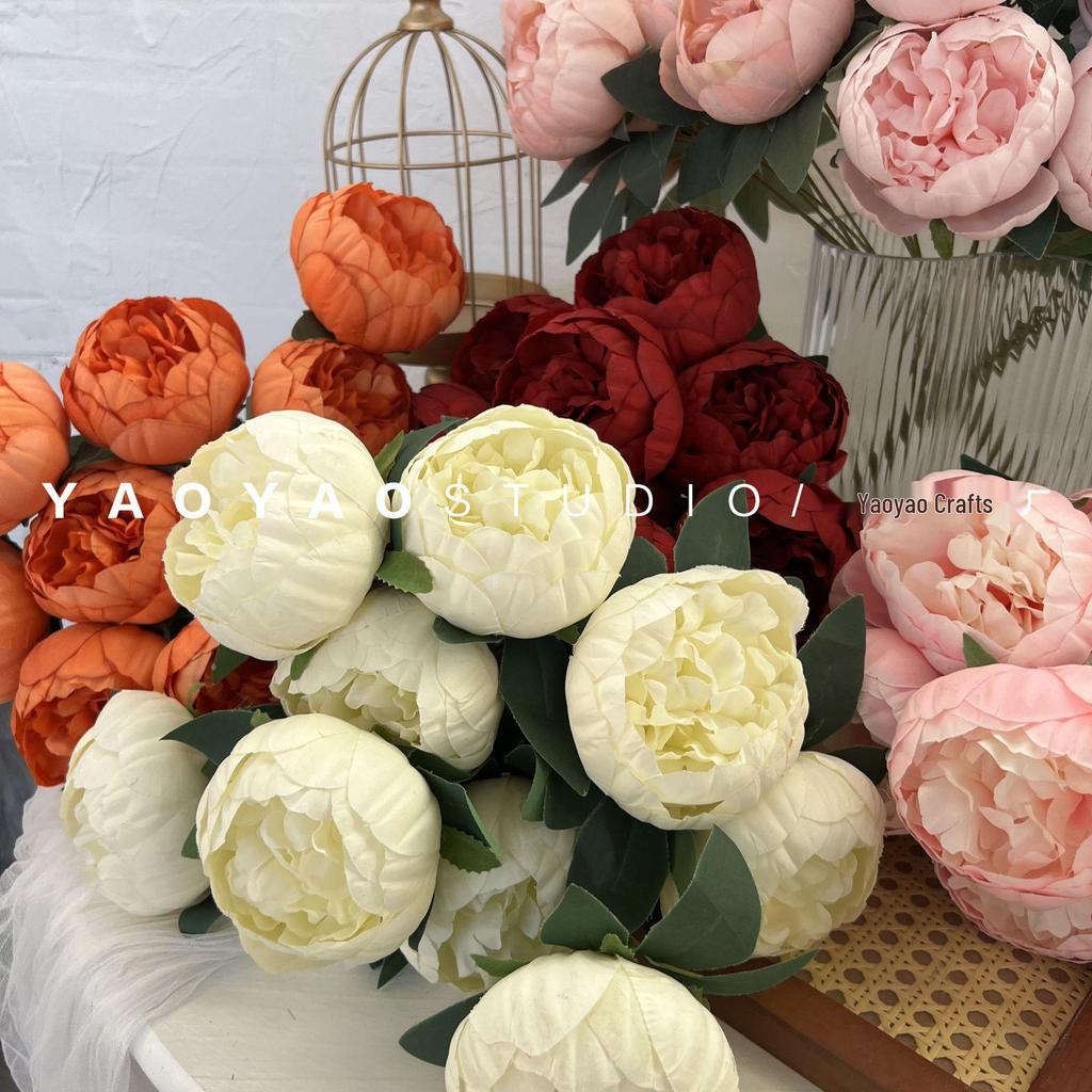 10-Head Artificial Peony Bouquet - Core-Filled Wedding & Home Décor Flower Arrangement