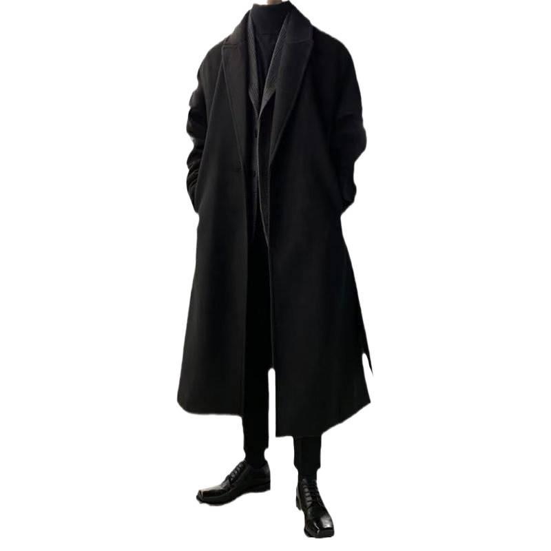 Giacca a vento da uomo di media lunghezza in stile coreano, Primavera/Autunno, Cappotto al ginocchio in lana britannica, Capospalla largo e alla moda