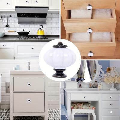 Vintage White Pumpkin Knobs 20pcs Acrylic Cabinet Handles Decorative Pulls Kitchen with 60 Screws 3 Sizes