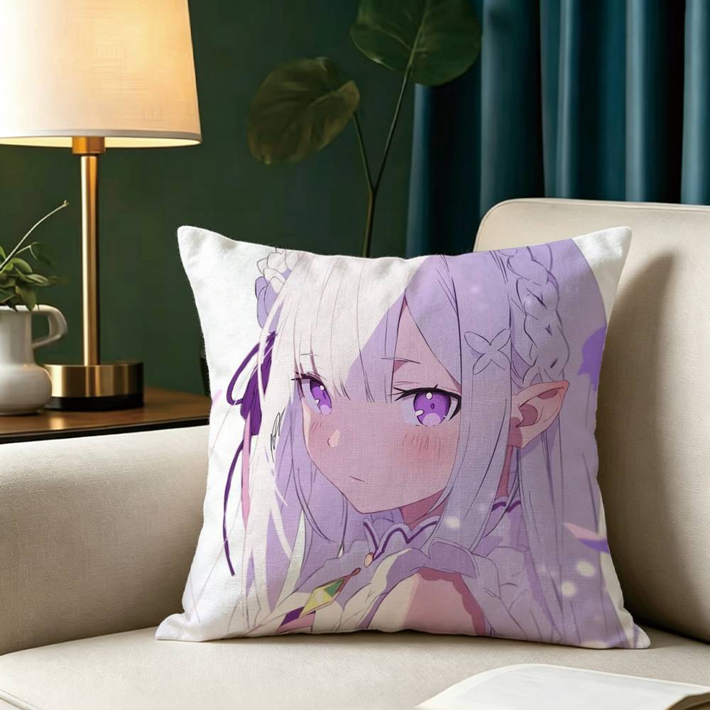 Anime R-Re Z-Zero Emilia Square Double-Sided printed Pillow Case Bedroom Bedside Pillow Sofa Cushion Cover