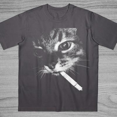 Smoking Cat Graphic Tee Y2k Meme Shirts 90s Vintage Bootleg Shirt Summer Unisexs And Unisexs Loose And Breathable Tshirt Top