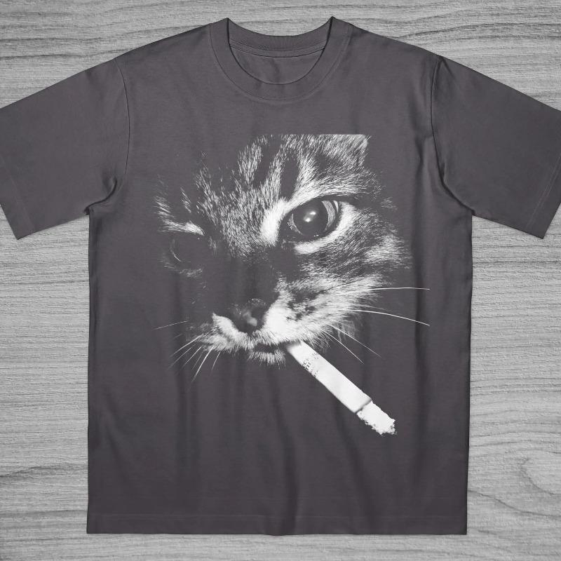 Smoking Cat Graphic Tee Y2k Meme Shirts 90s Vintage Bootleg Shirt Summer Unisexs And Unisexs Loose And Breathable Tshirt Top
