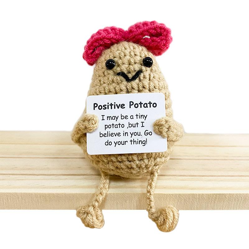 Handmade Knitting Emotional Support Cucumber Long Legged Doll with Card Cute Crochet Positive Potatoes Vegetable Doll Room Decor