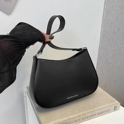 Bolsa de ombro com zíper PU para mulheres, bolsa de costura simples, alta qualidade, cor sólida, moda